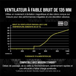 Corsair rm1000x 80 plus or 1000 watts bloc d’alimentation atx entièrement modulaire (ventilateur à lévitation magnétique de 135 