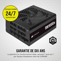 Corsair rm1000x 80 plus or 1000 watts bloc d’alimentation atx entièrement modulaire (ventilateur à lévitation magnétique de 135 