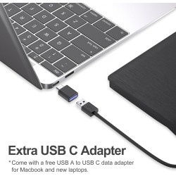 Lecteur CD Externe USB 3.0 et Type-C Portable CD/DVD +/-RW Graveur DVD Externe, Ultra Mince Lecteur DVD Externe pour PC Laptop D