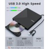 Graveur DVD Externe USB 3.0 Type-C, Plug and Play CD/DVD +/-RW Drive, Mince Lecteur CD DVD Externe pour PC Portable de Bureau iM