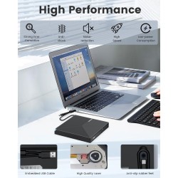 Graveur DVD Externe USB 3.0 Type-C, Plug and Play CD/DVD +/-RW Drive, Mince Lecteur CD DVD Externe pour PC Portable de Bureau iM