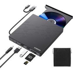 6 en 1 Lecteur CD Externe pour PC, USB 3.0 Type C CD/DVD +/-RW Graveur DVD Externe avec Lecteur de Carte SD/TF, Mince Lecteur DV