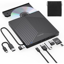Lecteur CD DVD Externe pour PC, USB 3.0 et Type-C CD/DVD +/-RW Graveur Enregistreur, Mince Graveur DVD Externe pour PC Laptop De