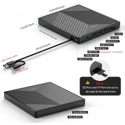 Lecteur CD DVD Externe pour PC, USB 3.0 et Type-C CD/DVD +/-RW Graveur Enregistreur, Mince Graveur DVD Externe pour PC Laptop De