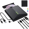 Graveur DVD Externe avec 4 Ports USB et 2 Emplacements pour Carte TF/SD, USB 3.0 Portable Lecteur CD Externe pour PC de Bureau, 