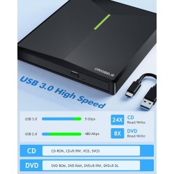 Graveur DVD Externe avec 4 Ports USB et 2 Emplacements pour Carte TF/SD, USB 3.0 Portable Lecteur CD Externe pour PC de Bureau, 