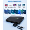 Graveur DVD Externe avec 4 Ports USB et 2 Emplacements pour Carte TF/SD, USB 3.0 Portable Lecteur CD Externe pour PC de Bureau, 