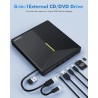 Graveur DVD Externe avec 4 Ports USB et 2 Emplacements pour Carte TF/SD, USB 3.0 Portable Lecteur CD Externe pour PC de Bureau, 