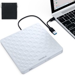 Lecteur CD/DVD Externe pour PC, USB 3.0 Type-C Portable Ultra Fin 13mm CD DVD +/-RW Drive, Plug & Play Graveur DVD Externe pour 