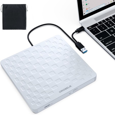 Lecteur CD/DVD Externe pour PC, USB 3.0 Type-C Portable Ultra Fin 13mm CD DVD +/-RW Drive, Plug & Play Graveur DVD Externe pour 