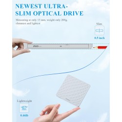 Lecteur CD/DVD Externe pour PC, USB 3.0 Type-C Portable Ultra Fin 13mm CD DVD +/-RW Drive, Plug & Play Graveur DVD Externe pour 