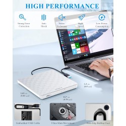 Lecteur CD/DVD Externe pour PC, USB 3.0 Type-C Portable Ultra Fin 13mm CD DVD +/-RW Drive, Plug & Play Graveur DVD Externe pour 