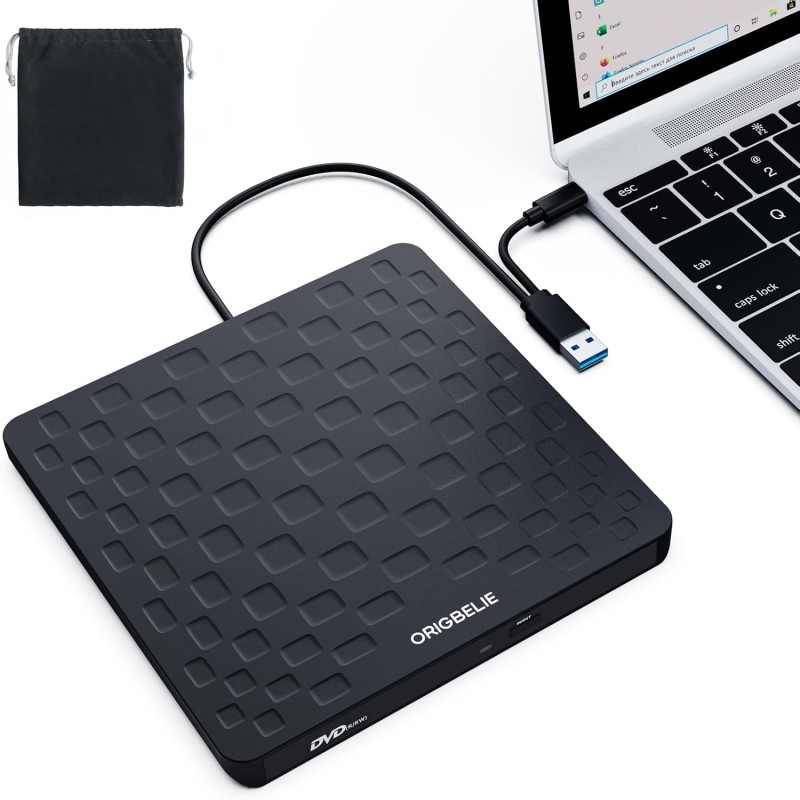 Graveur DVD Externe, Ultra Fin 13mm Portable Lecteur CD DVD +/-RW, USB 3.0 Type-C Plug & Play Lecteur CD Externe pour PC de Bure