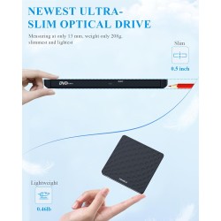 Graveur DVD Externe, Ultra Fin 13mm Portable Lecteur CD DVD +/-RW, USB 3.0 Type-C Plug & Play Lecteur CD Externe pour PC de Bure