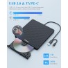 Graveur DVD Externe, Ultra Fin 13mm Portable Lecteur CD DVD +/-RW, USB 3.0 Type-C Plug & Play Lecteur CD Externe pour PC de Bure
