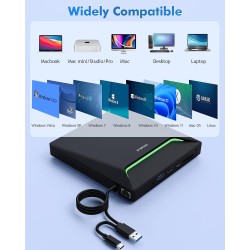 Le Plus Récent Lecteur DVD Externe, USB 3.0 Graveur CD avec Adaptateur Ethernet RJ45, 3 Ports USB et 2 Ports pour Carte TF/SD, L