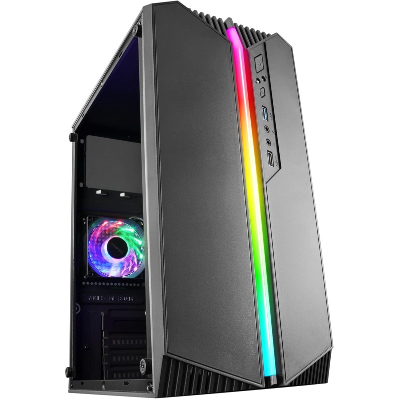 Mars Gaming MC-S1, Boîtier PC Gaming Compact Micro-ATX, Éclairage ARGB 12 Modes, Ventilateur FRGB, Fenêtre Latérale Complète, No