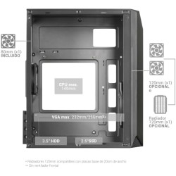 Mars Gaming MC-S1, Boîtier PC Gaming Compact Micro-ATX, Éclairage ARGB 12 Modes, Ventilateur FRGB, Fenêtre Latérale Complète, Bl