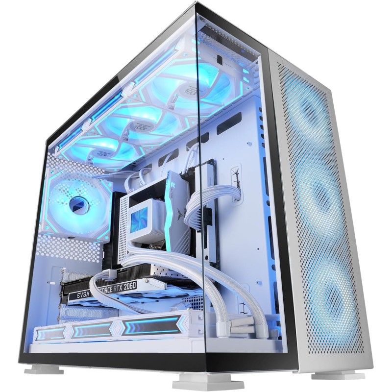 Mars Gaming MC-NOVA2, Boîtier Gaming Custom XXL E-ATX, Double Verre Trempé Continu sans Cadre, Support Complet Refroidissement L