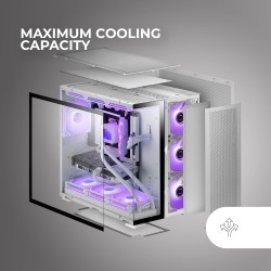 Mars Gaming MC-NOVA2, Boîtier Gaming Custom XXL E-ATX, Double Verre Trempé Continu sans Cadre, Support Complet Refroidissement L