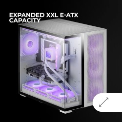 Mars Gaming MC-NOVA2, Boîtier Gaming Custom XXL E-ATX, Double Verre Trempé Continu sans Cadre, Support Complet Refroidissement L