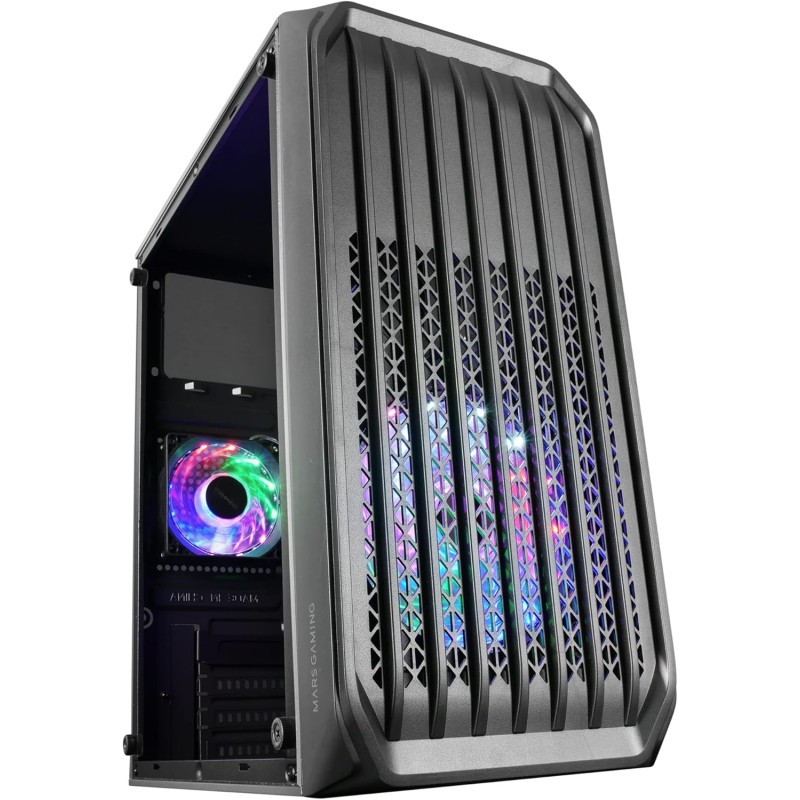 Mars Gaming MC-S2, Boîtier PC Gaming Compact Micro-ATX, 2 Ventilateurs FRGB Raibow avec Grille Frontale, Fenêtre Latérale Complè