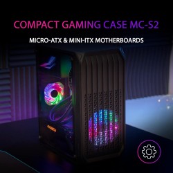 Mars Gaming MC-S2, Boîtier PC Gaming Compact Micro-ATX, 2 Ventilateurs FRGB Raibow avec Grille Frontale, Fenêtre Latérale Complè