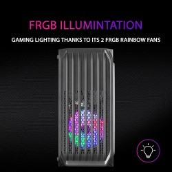 Mars Gaming MC-S2, Boîtier PC Gaming Compact Micro-ATX, 2 Ventilateurs FRGB Raibow avec Grille Frontale, Fenêtre Latérale Complè
