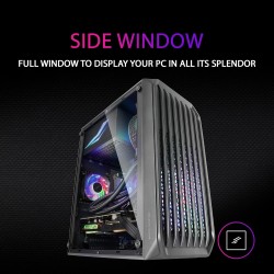 Mars Gaming MC-S2, Boîtier PC Gaming Compact Micro-ATX, 2 Ventilateurs FRGB Raibow avec Grille Frontale, Fenêtre Latérale Complè
