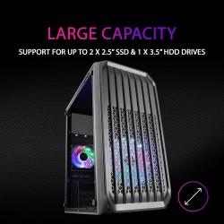 Mars Gaming MC-S2, Boîtier PC Gaming Compact Micro-ATX, 2 Ventilateurs FRGB Raibow avec Grille Frontale, Fenêtre Latérale Complè