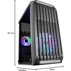 Mars Gaming MC-S2, Boîtier PC Gaming Compact Micro-ATX, 2 Ventilateurs FRGB Raibow avec Grille Frontale, Fenêtre Latérale Complè