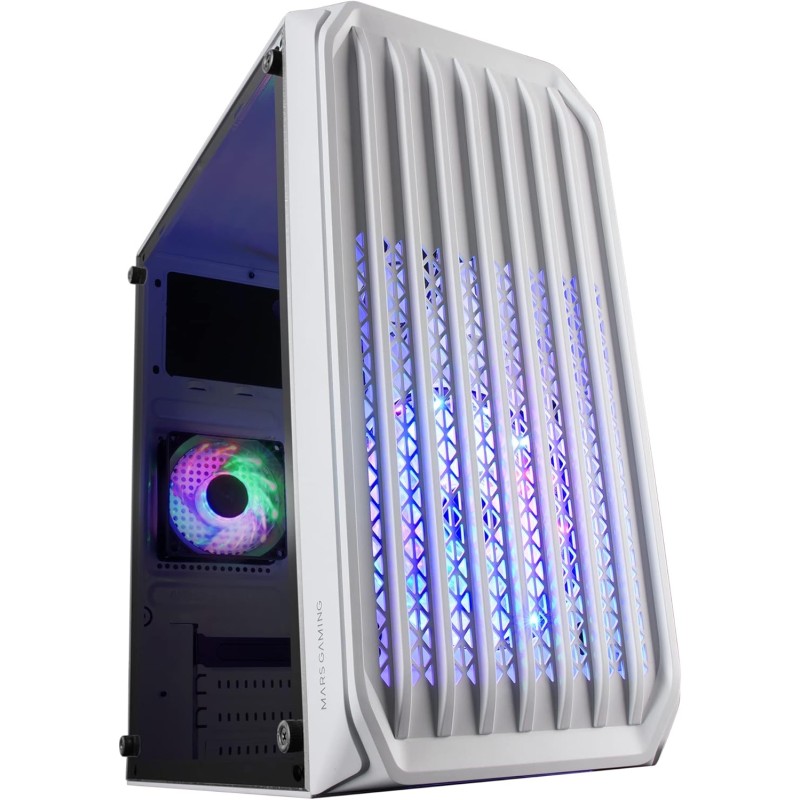 Mars Gaming MC-S2, Boîtier PC Gaming Compact Micro-ATX, 2 Ventilateurs FRGB Raibow avec Grille Frontale, Fenêtre Latérale Complè