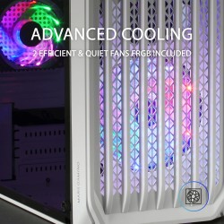 Mars Gaming MC-S2, Boîtier PC Gaming Compact Micro-ATX, 2 Ventilateurs FRGB Raibow avec Grille Frontale, Fenêtre Latérale Complè