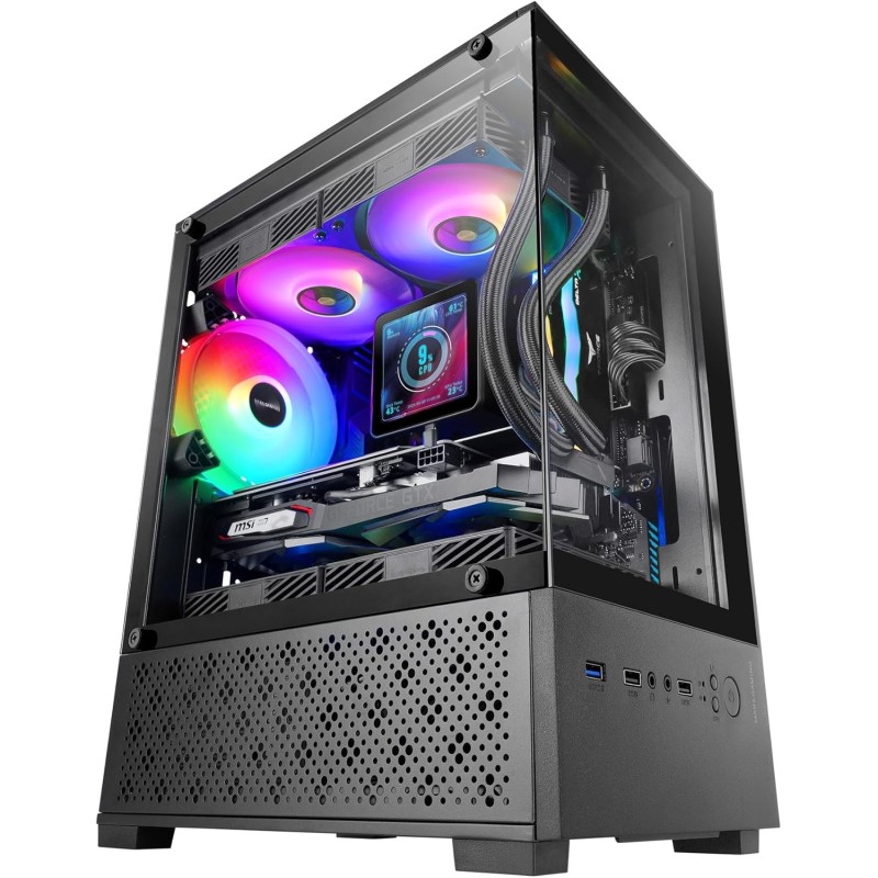 Mars Gaming MC-SE2, Boîtier Gaming MicroATX, Verre Trempé Latéral et Frontal sans Cadre, Ventilateur FRGB 120mm, Structure à Dou