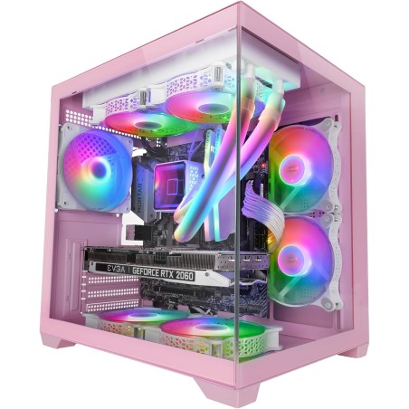 Mars Gaming MC-VIEW2, Boîtier Gaming MicroATX, Double Verre Trempé Continu sans Cadre, 1x Ventilateur FRGB Arrière 120mm, Suppor