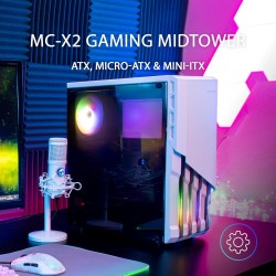 Mars Gaming MCX2W MC-X2 Blanc, Boîtier PC Gaming ATX, Front Acier FRGB, 2 Ventilateurs FRGB 12 cm, Fenêtre Latérale Complète