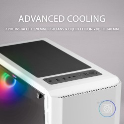 Mars Gaming MCX2W MC-X2 Blanc, Boîtier PC Gaming ATX, Front Acier FRGB, 2 Ventilateurs FRGB 12 cm, Fenêtre Latérale Complète