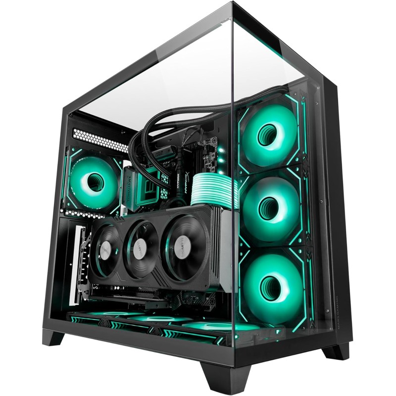 Mars Gaming MC-3C, Boîtier Gaming ATX, Vue Panoramique 3D avec Triple Verre Trempé, Design à Double Chambre Latérale, Support Co