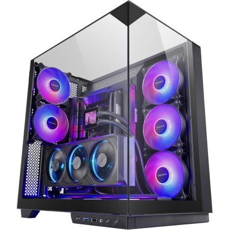 Mars Gaming MC-3GF, Boîtier Gaming ATX, Triple Verre Trempé, 2X Ventilateurs ARGB Arrière 120mm, Montage Vertical des Cartes Gra