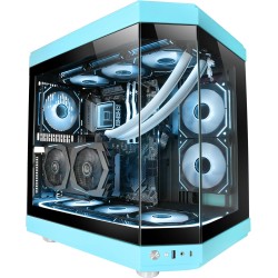Mars Gaming MC-3T, Boîtier Gaming Custom ATX, Triple Fenêtr Verre Trempé Continu, Refroidissement Liquide Complet, Double Caméra