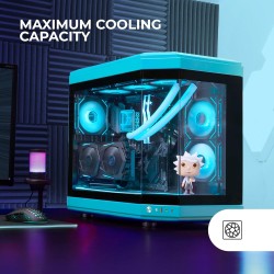 Mars Gaming MC-3T, Boîtier Gaming Custom ATX, Triple Fenêtr Verre Trempé Continu, Refroidissement Liquide Complet, Double Caméra