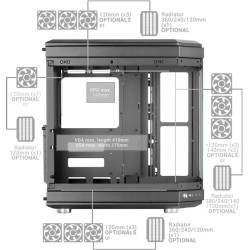 Mars Gaming MC-3T, Boîtier Gaming Custom ATX, Triple Fenêtr Verre Trempé Continu, Refroidissement Liquide Complet, Double Caméra