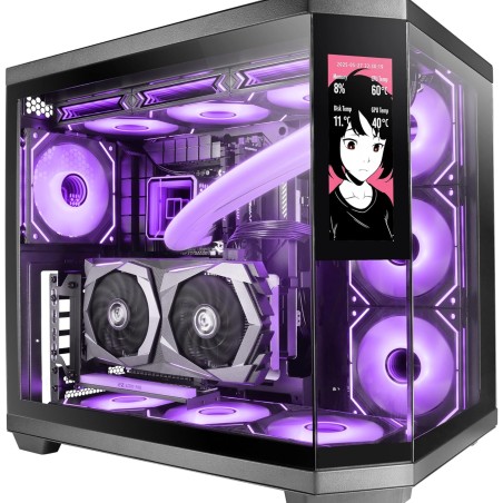 Mars Gaming MC-3TCORELCD Boîtier Gaming ATX, Écran IPS 7,2” Personnalisable, Triple Verre Trempé Amovible, Structure Double Cham