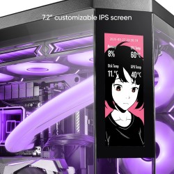 Mars Gaming MC-3TCORELCD Boîtier Gaming ATX, Écran IPS 7,2” Personnalisable, Triple Verre Trempé Amovible, Structure Double Cham