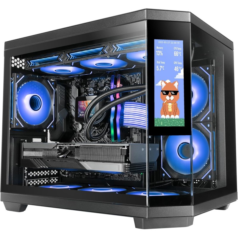 Mars Gaming MC-3TCORELCDM Boîtier Gaming Micro-ATX, Écran IPS de 7,2” Personnalisable, Triple Verre Trempé, Structure Double Cha