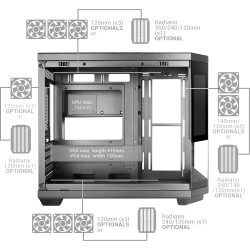 Mars Gaming MC-3TCORELCDM Boîtier Gaming Micro-ATX, Écran IPS de 7,2” Personnalisable, Triple Verre Trempé, Structure Double Cha