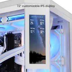 Mars Gaming MC-3TCORELCDM Boîtier Gaming Micro-ATX, Écran IPS de 7,2” Personnalisable, Triple Verre Trempé, Structure Double Cha