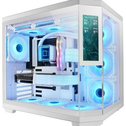 Mars Gaming MC-3TCORELCD Boîtier Gaming ATX, Écran IPS 7,2” Personnalisable, Triple Verre Trempé Amovible, Structure Double Cham