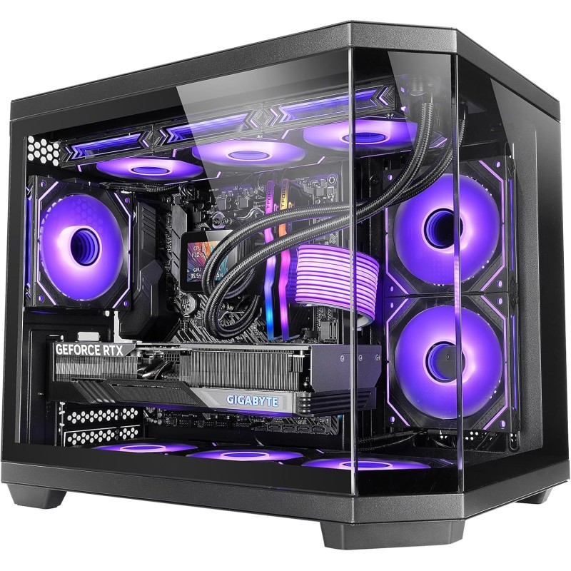 Mars Gaming MC-3TCOREM, Boîtier Gaming Custom Micro-ATX, Triple Fenêtre en Verre Trempé, Double Chambre Latérale, Support Refroi