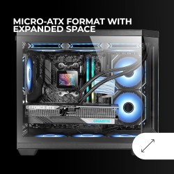 Mars Gaming MC-3TCOREM, Boîtier Gaming Custom Micro-ATX, Triple Fenêtre en Verre Trempé, Double Chambre Latérale, Support Refroi